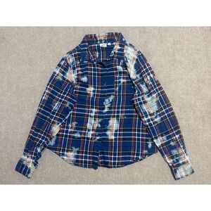 Disney Winnie the‎ Pooh Shirt Mens Large Blue Plaid Button Up Flannel Graphic